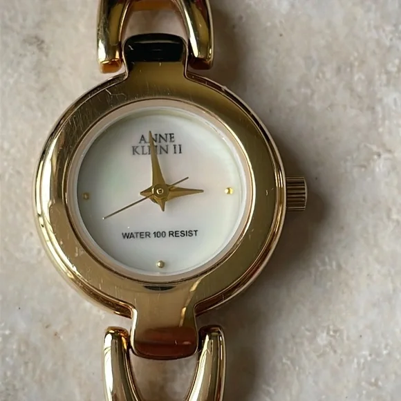Anne Klein lady battery bracelet band mother of pearl face w/stone gold tone Anne Klein | Accessories | Anne Klein Swiss Lady Battery  main image 2